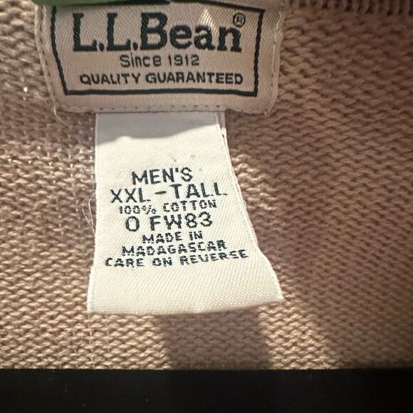 Vintage 90s LL Bean Mens Cotton Knit V-Neck Sweater Beige Men's Tan Sweater - Picture 8 of 10